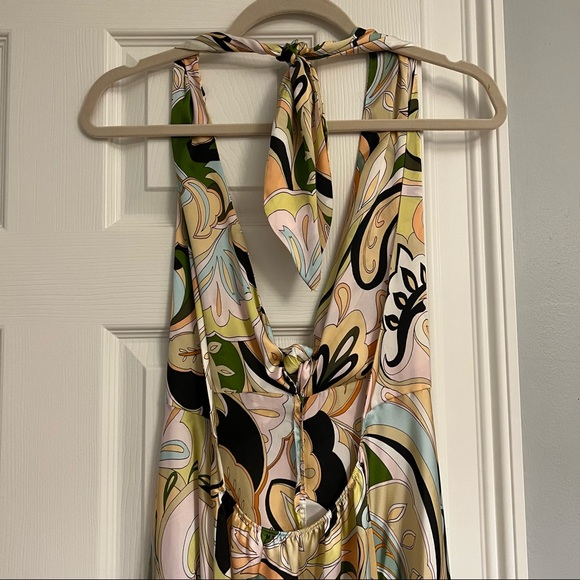 Zara Retro/Y2K Tie Front Paisley Floral Satin Halter Sleeveless Midi Slip Dress - Picture 10 of 16